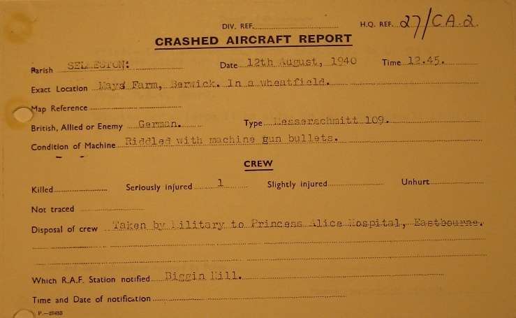 Crash Report Bf-109 E1 Leo Zaunbrecher